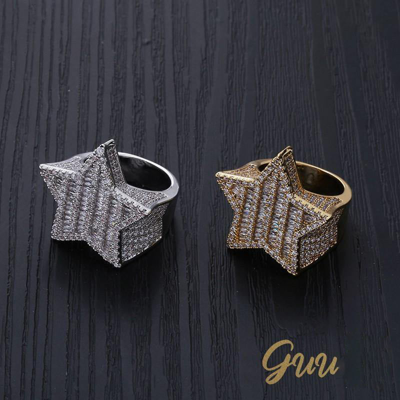 18K Gold-Plated Micro-inlay AAA CZ Pentagram Ring - The GUU Shop