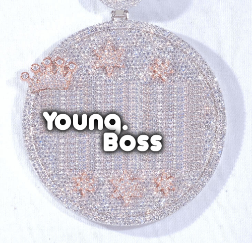 CUSTOM LETTER NECKLACE 3D BIG CROWN DISC