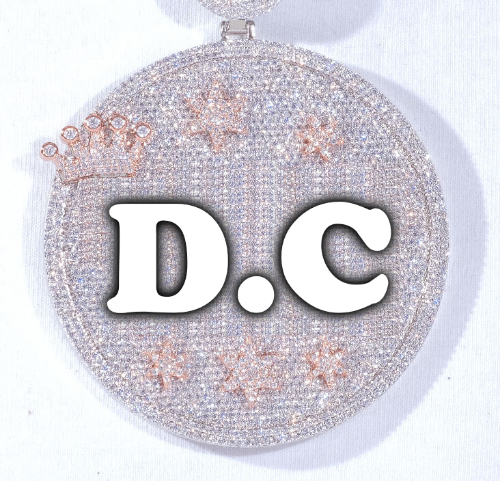 CUSTOM LETTER NECKLACE 3D BIG CROWN DISC