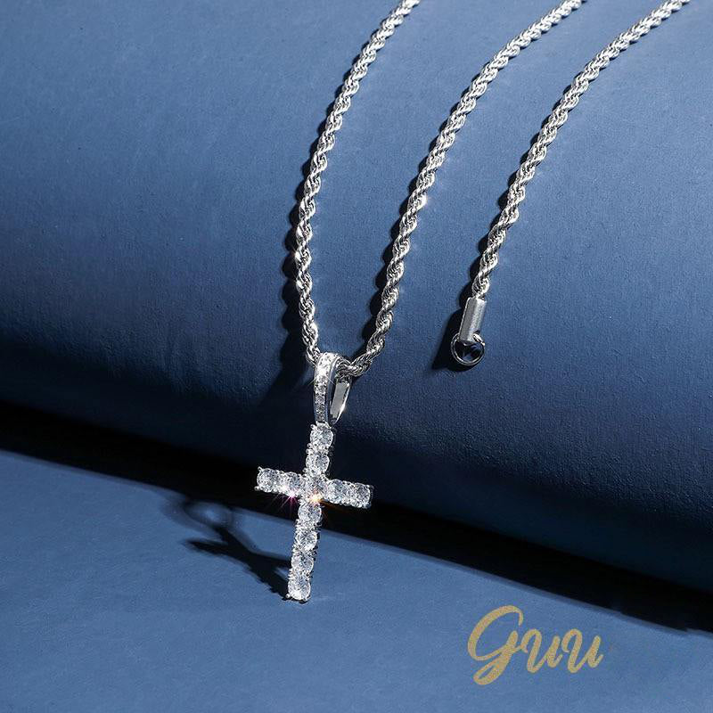 925 Sterling Silver Micro-inlay AAA CZ Cross Hip Hop Necklace - The GUU Shop