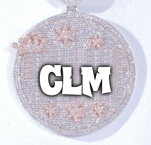 CUSTOM LETTER NECKLACE 3D BIG CROWN DISC