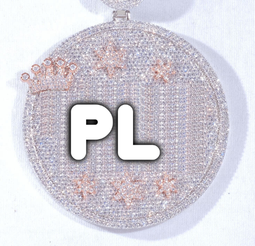 CUSTOM LETTER NECKLACE 3D BIG CROWN DISC