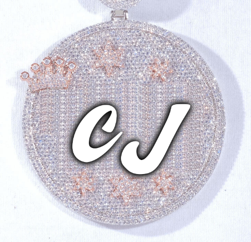 CUSTOM LETTER NECKLACE 3D BIG CROWN DISC