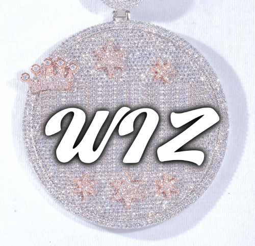 CUSTOM LETTER NECKLACE 3D BIG CROWN DISC