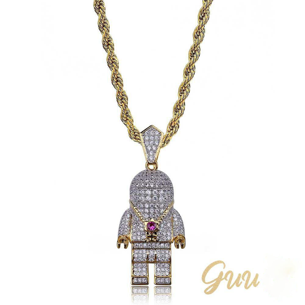 Iced 18mm  CZ  BlingBling Astronaut Pendant & Cuban Link Chain