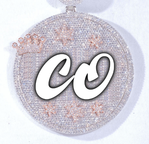 CUSTOM LETTER NECKLACE 3D BIG CROWN DISC