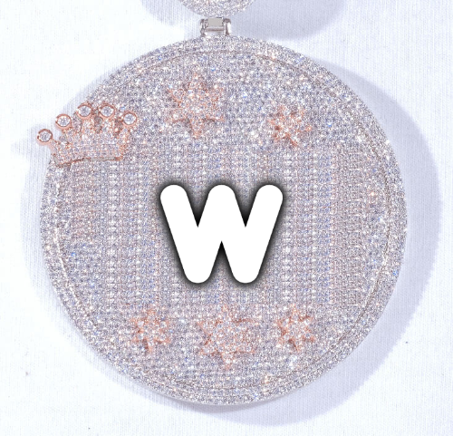 CUSTOM LETTER NECKLACE 3D BIG CROWN DISC