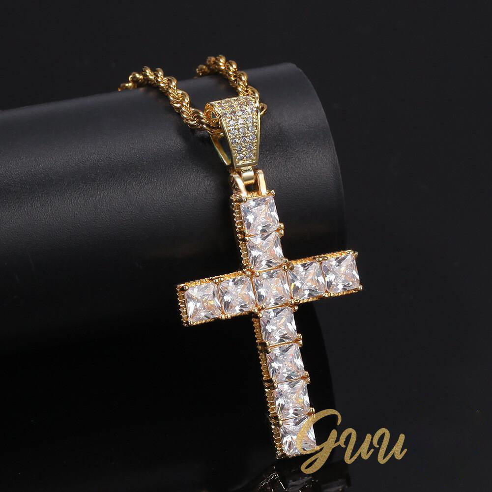 18k Gold-Plated CZ BlingBling Cross Hip Hop Pendant (With Chain) - The GUU Shop