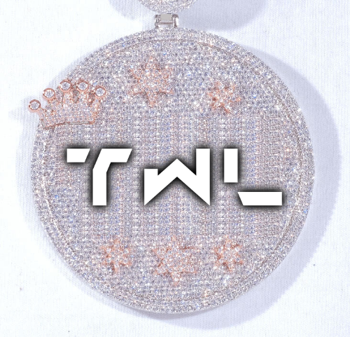 CUSTOM LETTER NECKLACE 3D BIG CROWN DISC