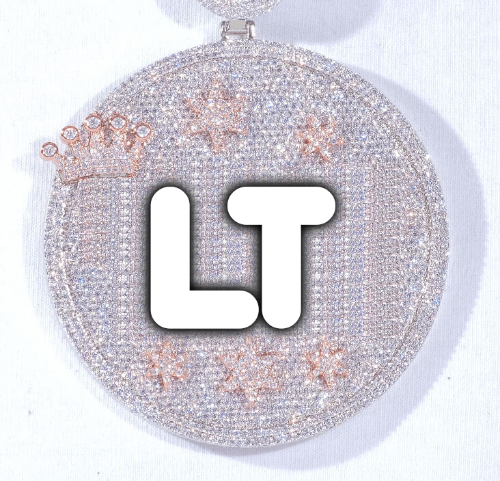CUSTOM LETTER NECKLACE 3D BIG CROWN DISC