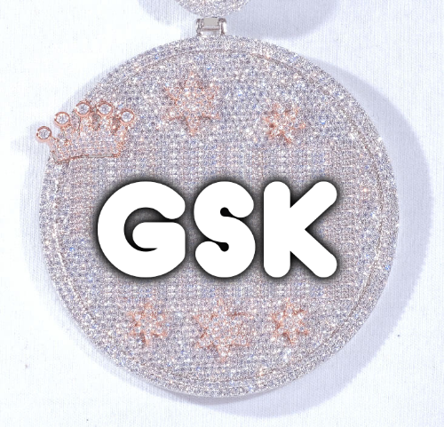 CUSTOM LETTER NECKLACE 3D BIG CROWN DISC