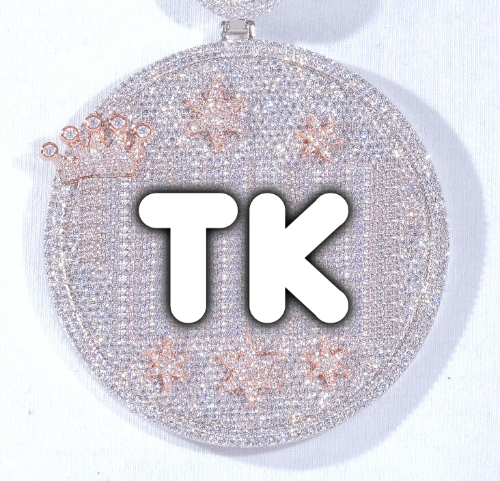CUSTOM LETTER NECKLACE 3D BIG CROWN DISC