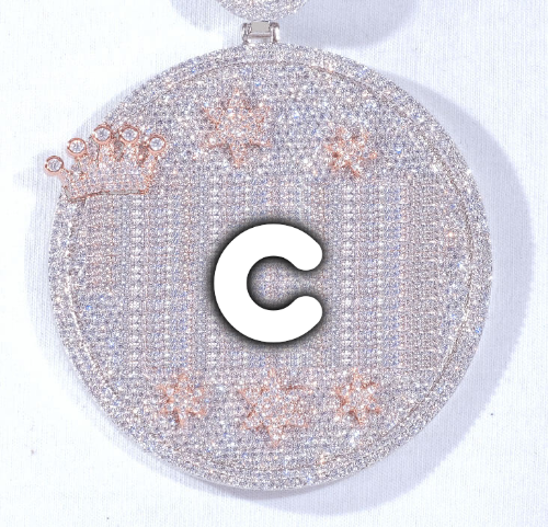 CUSTOM LETTER NECKLACE 3D BIG CROWN DISC