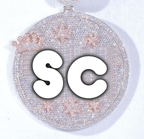CUSTOM LETTER NECKLACE 3D BIG CROWN DISC