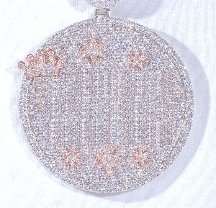 CUSTOM LETTER NECKLACE 3D BIG CROWN DISC