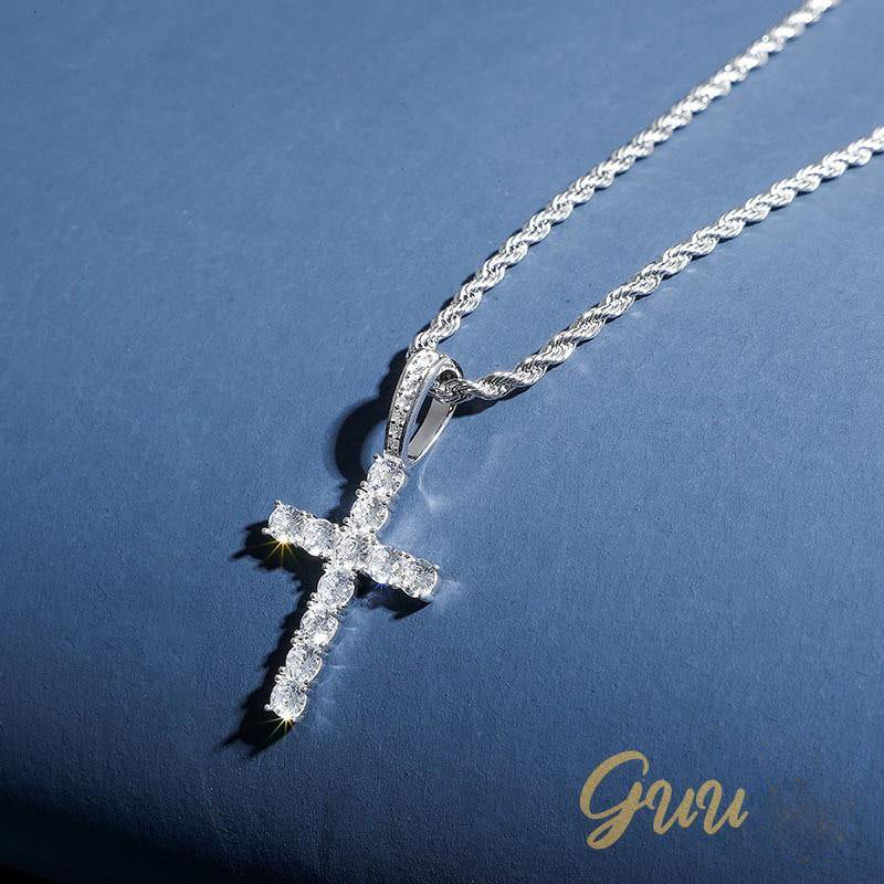 925 Sterling Silver Micro-inlay AAA CZ Cross Hip Hop Necklace - The GUU Shop