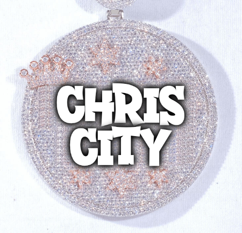 CUSTOM LETTER NECKLACE 3D BIG CROWN DISC