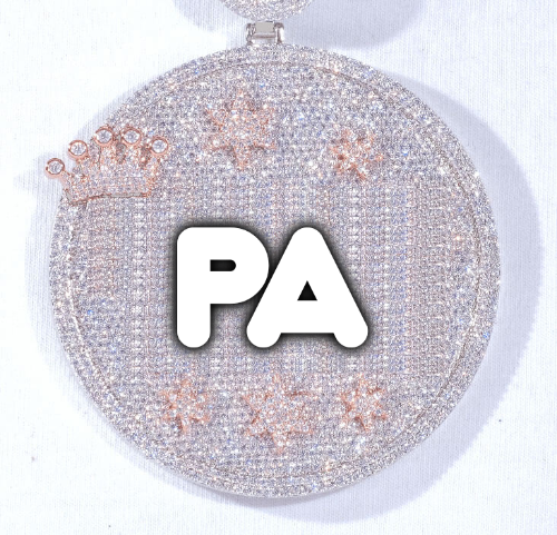 CUSTOM LETTER NECKLACE 3D BIG CROWN DISC