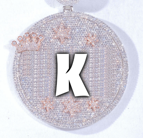 CUSTOM LETTER NECKLACE 3D BIG CROWN DISC