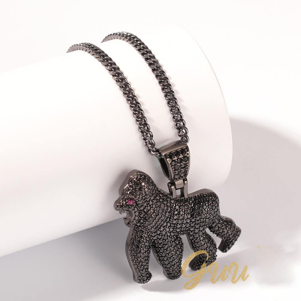Iced AAA CZ Gorilla Pendant In 18K Yellow Gold-Plated