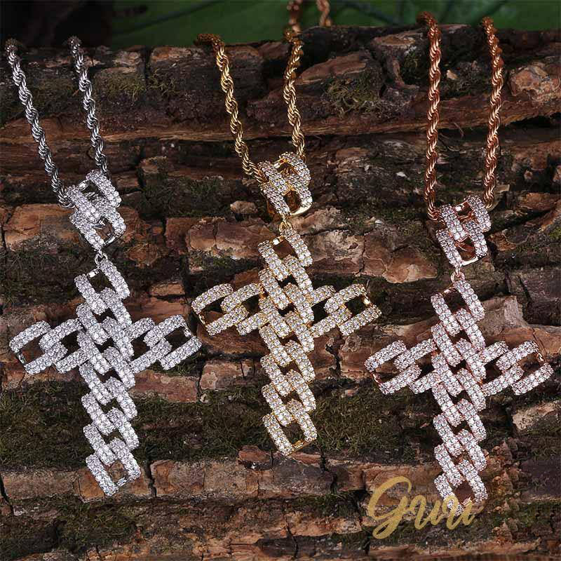 18K Gold-Plated Micro-inlay  AAA CZ Iced Cross Pendant - The GUU Shop
