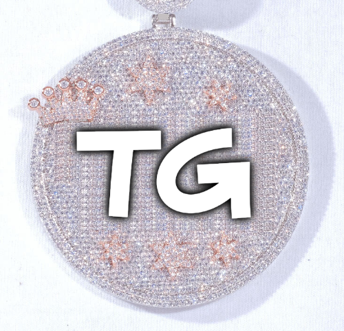 CUSTOM LETTER NECKLACE 3D BIG CROWN DISC