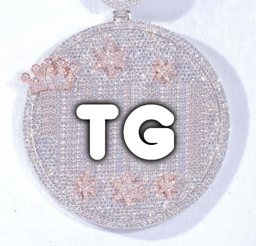 CUSTOM LETTER NECKLACE 3D BIG CROWN DISC