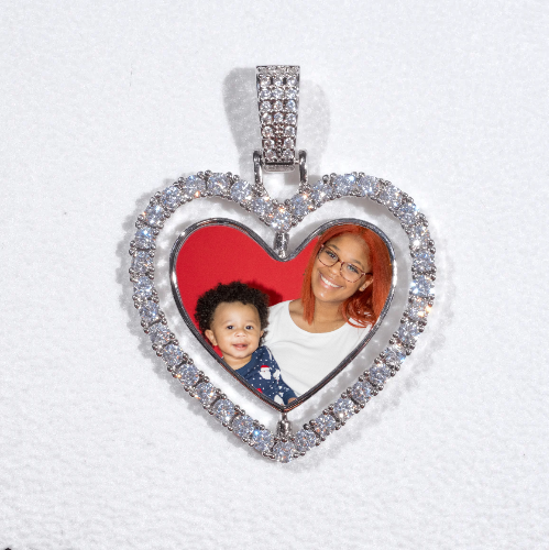 3D Spinning 2-Faced Heart Custom Picture Pendant