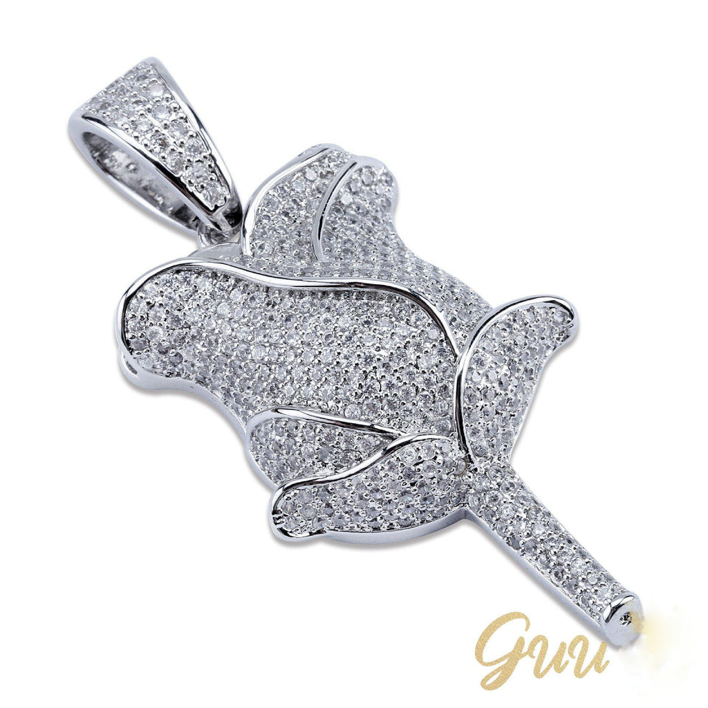 30mm  Iced Gold-Plated CZ  Rose Pendant & Cuban Link Chain - The GUU Shop