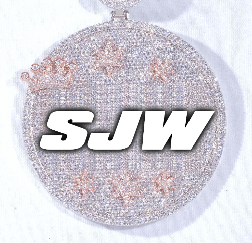 CUSTOM LETTER NECKLACE 3D BIG CROWN DISC