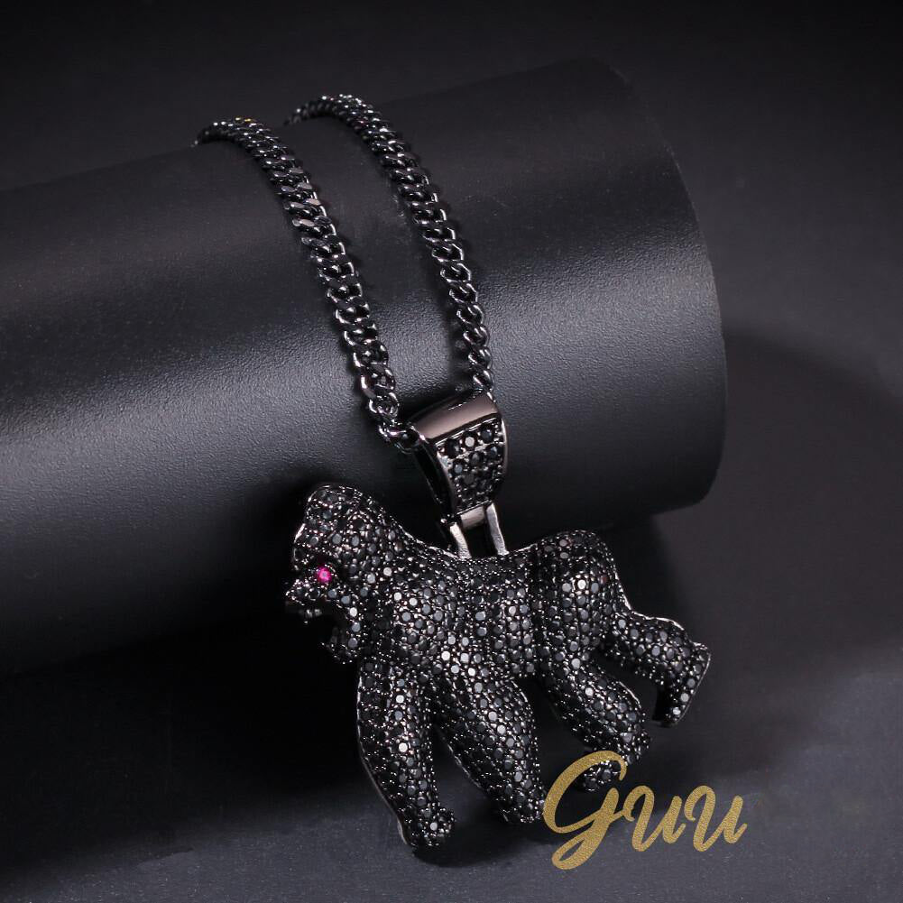 Iced AAA CZ Gorilla Pendant In 18K Yellow Gold-Plated