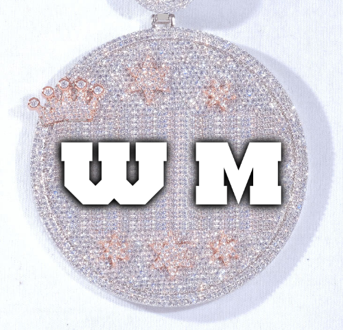 CUSTOM LETTER NECKLACE 3D BIG CROWN DISC