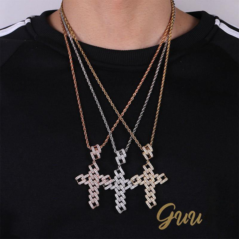 18K Gold-Plated Micro-inlay  AAA CZ Iced Cross Pendant - The GUU Shop