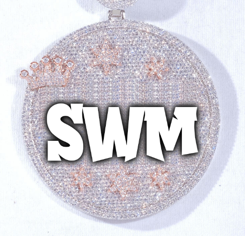 CUSTOM LETTER NECKLACE 3D BIG CROWN DISC
