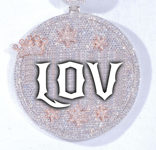 CUSTOM LETTER NECKLACE 3D BIG CROWN DISC