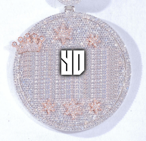 CUSTOM LETTER NECKLACE 3D BIG CROWN DISC