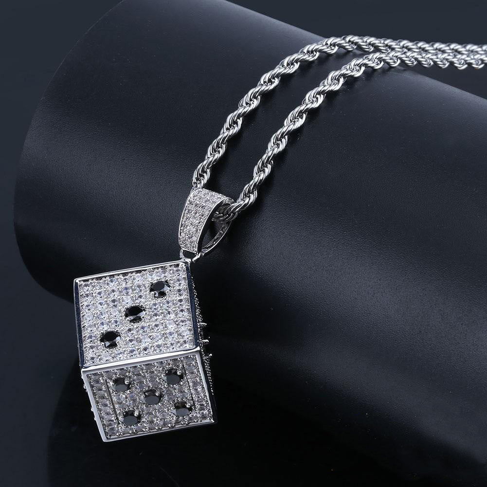Two-tone CZ Black And White  Dice Pendant Jewelry