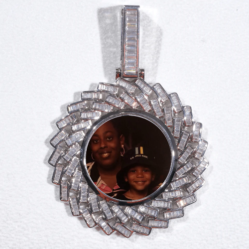 Large 3D Baguette Custom Picture Pendant
