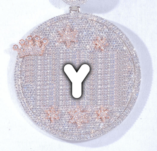 CUSTOM LETTER NECKLACE 3D BIG CROWN DISC