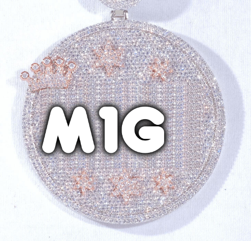 CUSTOM LETTER NECKLACE 3D BIG CROWN DISC