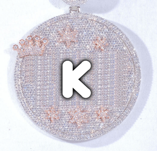 CUSTOM LETTER NECKLACE 3D BIG CROWN DISC