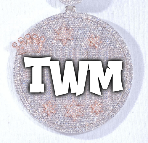 CUSTOM LETTER NECKLACE 3D BIG CROWN DISC