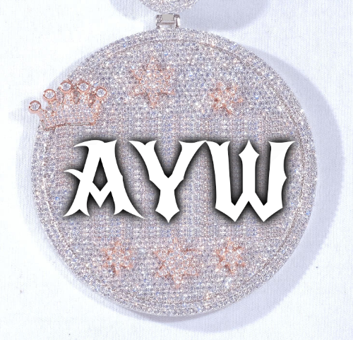 CUSTOM LETTER NECKLACE 3D BIG CROWN DISC