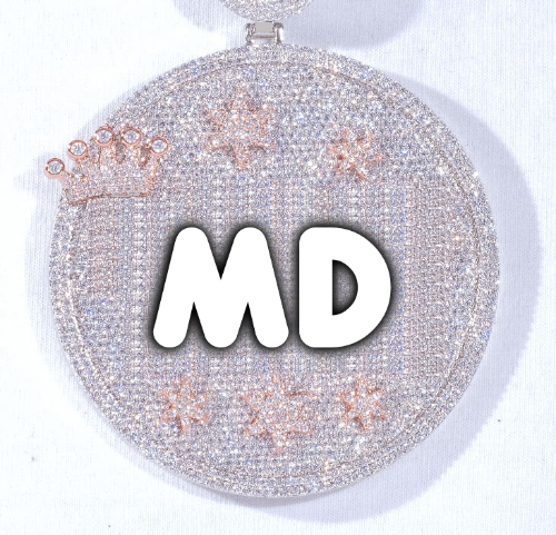 CUSTOM LETTER NECKLACE 3D BIG CROWN DISC