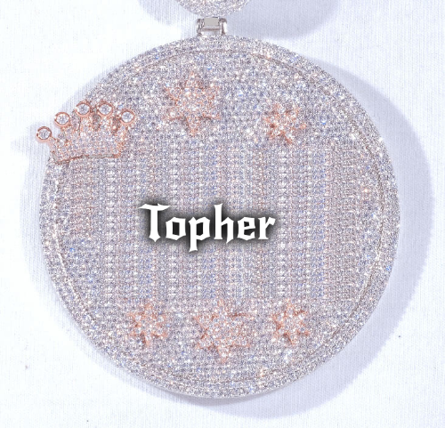 CUSTOM LETTER NECKLACE 3D BIG CROWN DISC