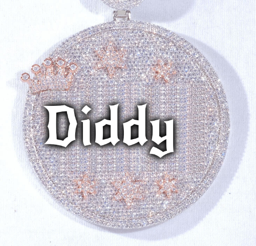 CUSTOM LETTER NECKLACE 3D BIG CROWN DISC