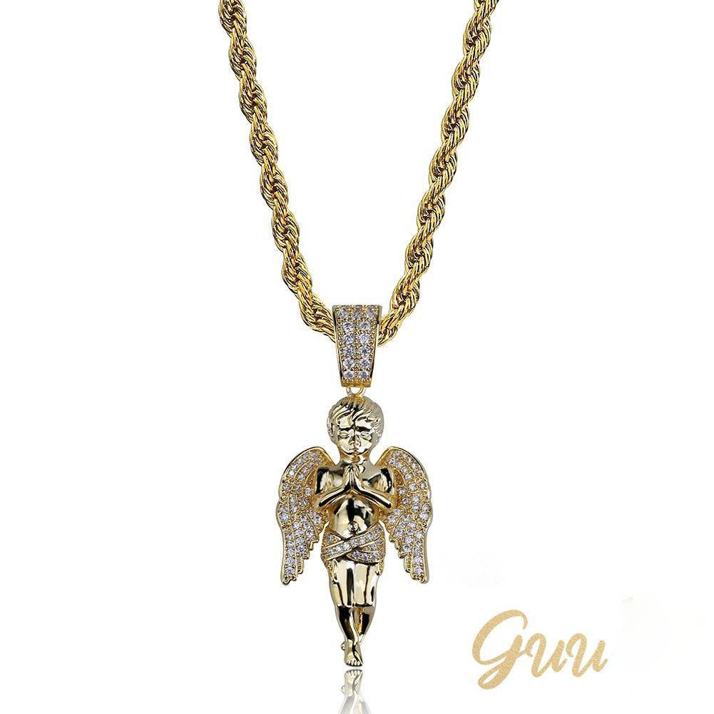 18k Gold-Plated 21mm AAA CZ Angel Pendant # Punk Rapper Chain - The GUU Shop