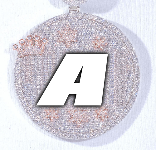 CUSTOM LETTER NECKLACE 3D BIG CROWN DISC