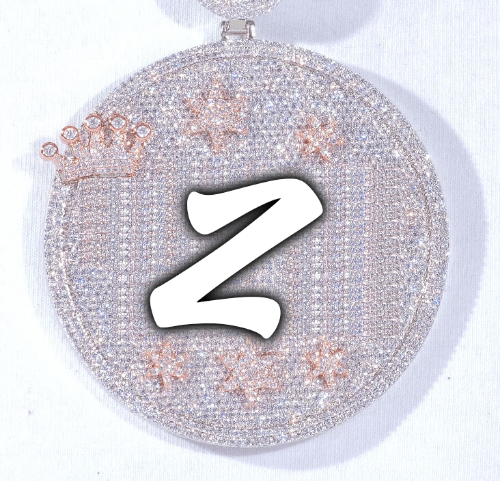 CUSTOM LETTER NECKLACE 3D BIG CROWN DISC