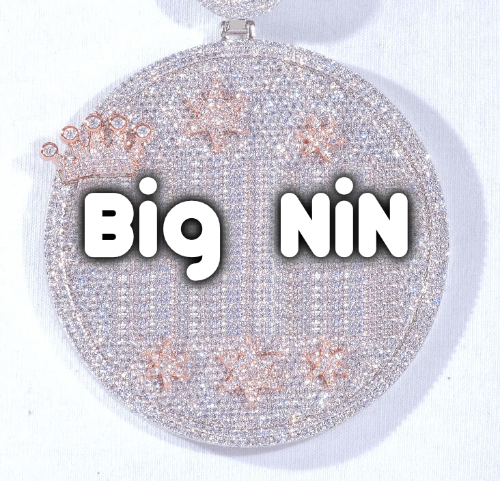 CUSTOM LETTER NECKLACE 3D BIG CROWN DISC